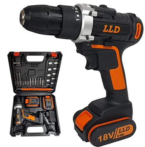 Trapano avvitatore doppia batteria a litio 18V + valigetta e 24 accessori LLD-N