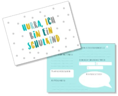 Einschulung - Hurra ich bin ein Schulkind - 10 Gästekarten zur Erinnerung Türkis