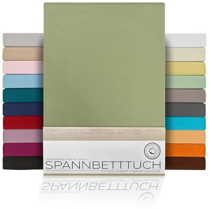 BEAUTEX Spannbetttuch Bettlaken aus Baumwolle, Premium Jersey Stoff 160g/m², Größe und Farbe wählbar (Standard - 180x200x30 cm, Olivgrün)