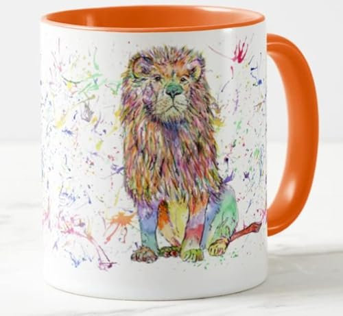 Vixar Lion Big Cat Watercolour Art Coloured Mug Cup Gift Birthday Work Office Christmas Tea Coffee (Orange)