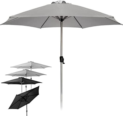 MIADOMODO® Parasol de Jardín - Ø 270 cm, Inclinable, Protección UV, con Manivela, Poliéster, Color a Elegir - Sombrilla Hexagonal para Terraza, Balcón, Patio (Gris claro)