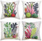 OCEUMACO Leinen Kissenbezug 40x40 Grün Kaktus Kissenhülle 4er Set Quadratisch Dekokissen Sofakissen Bezug für Couch Landhausstil Muster Kissen Kissenbezüge Deko Zierkissen Couchkissen Outdoor