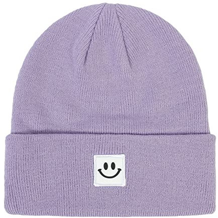 Vobozeany Damen Beanie Mütze Herren Strickmütze Wintermütze Winter Warme Mütze mit Smiley-Etikett Lässig Draußen Wollmütze