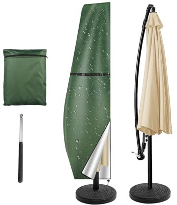 NAKIHOUSE Copertura protettiva per ombrellone, impermeabile, resistente alle intemperie, ai raggi UV, antivento, per ombrelli da esterni (250 x 25/57/48 cm, verde)