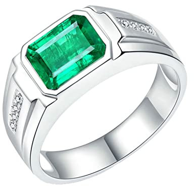 Anillos de Compromiso Esmeralda, Anillo de Compromiso Mujer Plata de Ley 925 2Ct Verde 0.08Ct Zirconia Cúbica Blanco Talla 25 con Joyero
