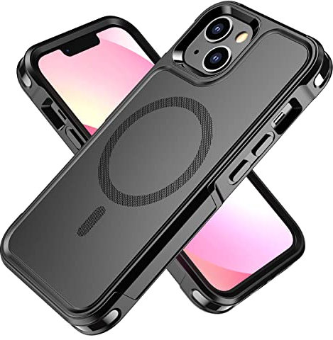 Loyhee Magnetische Hülle für iPhone 13 mit MagSafe, Militärschutz Stoßfest Anti-Rutsch Handyhülle Weiches TPU-Futter + Kratzfeste PC Rückseite Schutzhülle - Schwarz