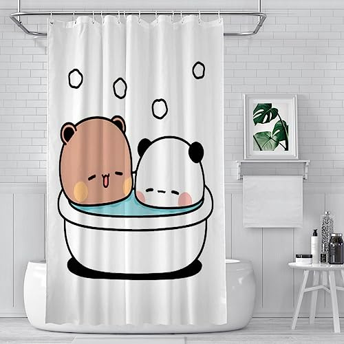ZGDPBYF Bär und Panda Bad Badezimmer Duschvorhänge Bubu Dudu Cartoon Wasserdichte Trennwand Einzigartige Wohnkultur Badezimmer Zubehör, wie abgebildet, 152 x 183 cm 60 x 72 Zoll