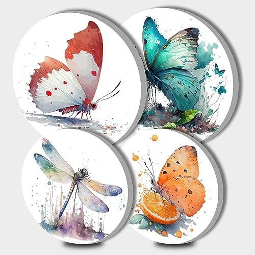 Walarky Lot de 4 cache-plaques rondes à motif papillons et libellules pour cuisinière à gaz, accessoires de cuisine, décoration de cuisine