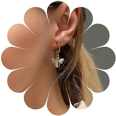 Allereya Vintage Biene Ohrringe Biene Tropfen Ohrringe Gold Biene Reifen Ohrringe Minimal Biene Ohrstecker Schmuck Für Frauen Und Mädchen (Gold)
