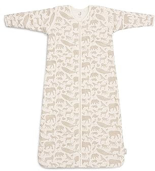 Jollein Schlafsack Baby - Animals, Nougat - 70 cm - Baumwolle - 2.0 bis 3.0 Tog - Abnehmbare Ärmel - Baby Schlafsack - Tierprint, Beige