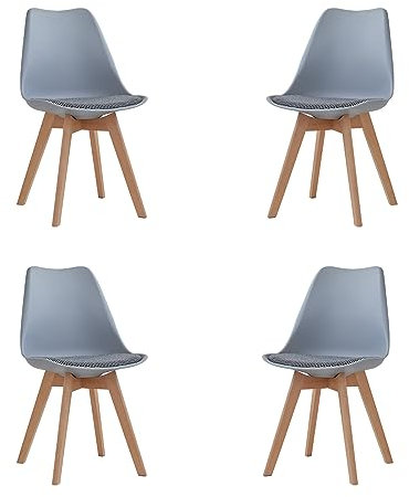 EGOONM Juego de 4 Sillas de Comedor, Sillas de Cocina con Cojín Acolchado de Lino, Nordicas Sillas para Cocina, Oficina, Sala de Estar (Gris-GZ)