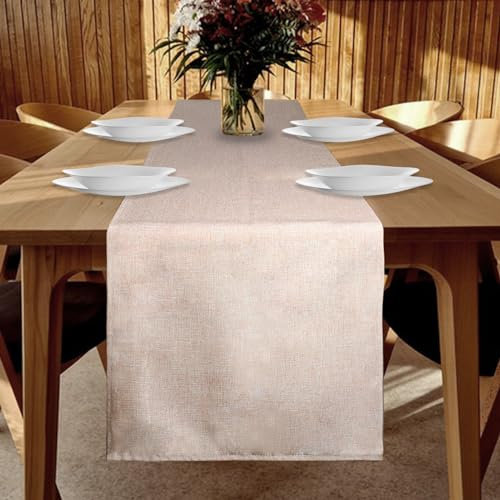 YUNSHANGHE Tischläufer Wasserdicht 40 x 140 cm, Beige Leinenoptik Abwaschbar, Modern Fleckenabweisend, Perfekt für Esszimmer Party Feiertag Dekoration