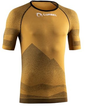 Lurbel Spirit Short Sleeves, Camiseta de Trail Running, Camiseta Transpirable y Anti-Olor, Camiseta Deportiva, Camiseta de Correr, Camiseta Unisex. (Amarillo Ámbar, L - Grande)
