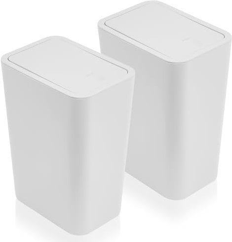 Accmuzzy 2pcs 9L Slim Dog Proof Bathroom Bin with Lid, White Plastic Rectangular Trash Can for Indoor Spaces, 15.7 cm x 22.2 cm x 33.3 cm, 9.1L Capacity