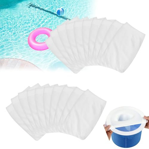 SLTAXAR 20 PCS Calcetines Skimmer Piscina, Filtro Skimmer Piscina, Filtro Skimmer de Malla de Nailon Reutilizables y Elástico, Calcetines Skimmer para Limpiar Hojas y residuos Pelos Suciedad