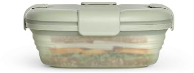 STOJO On The Go - Lonchera plegable translúcida de 700 ml, cajas bento de viaje reutilizables, contenedor de almacenamiento plegable de silicona, anidable y apilable, apto para lavavajillas y