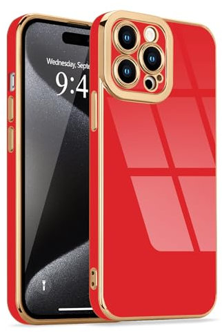 Lafunda for iPhone 15 Pro Case, Luxury Plating for Womens Gilrs Case, Full Camera Protection Soft TPU Bumper Cover, Shockproof Silicone Slim Phone Case for iPhone 15 Pro 6.1, Red