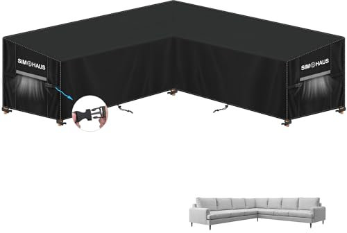 SIMPHAUS Abdeckung Outdoor Sofa Abdeckung Gartenmöbel V Form Loungeabdeckung Wasserdicht Lounge Hülle Loungemöbel Abdeckung V Form Plane Sofa UV-Beständiges 420D Oxford Gewebe 315x315x99x80/60cm