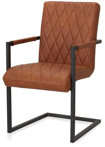 KHG Esszimmerstuhl Schwingstuhl mit Armlehnen Braun Leder | Freischwinger bis 110 kg - Küchenstuhl, Schwingstuhl, Polsterstuhl mit Schaumstofffüllung und Wellenfederung