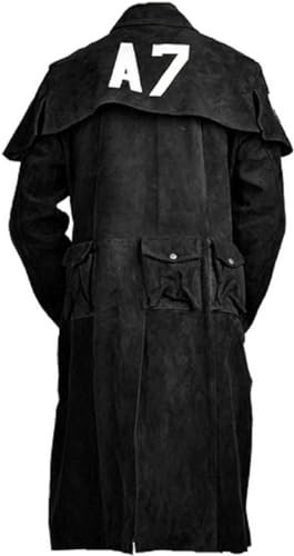 HiFacon Vegas A7 Veteran Ranger Armor Classic Black Leather Trench Duster Coat for Men - Vegas A7 Duster Coat