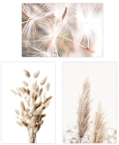 burkfeeg 3er Bilder Set Wandbilder Schlafzimmer Schilf Natur Leinwandbilder Boho Poster Aesthetic Moderne Bilder Schlafzimmer Ohne Rahmen (B,30x40cm)