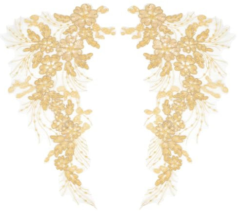 GORGECRAFT 3D Pailletten-Spitzen-Applikation Stickerei Zum Aufnähen Auf Blätter Blumen Kragenbesatz Aufnäher Blumenmotiv Stoff Basteln Dekoration Flicken Zum Nähen Hochzeit DIY Kleidung Tasche Gold