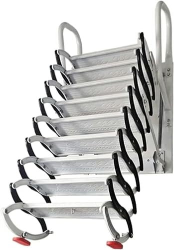 Concertina Loft Ladder Alloy Attic Access Ladder Aluminum Folding Attic Stairs Home Loft Ladder Heavy Duty Collapsible Ladder For Household Daily Stable Load-Bearing