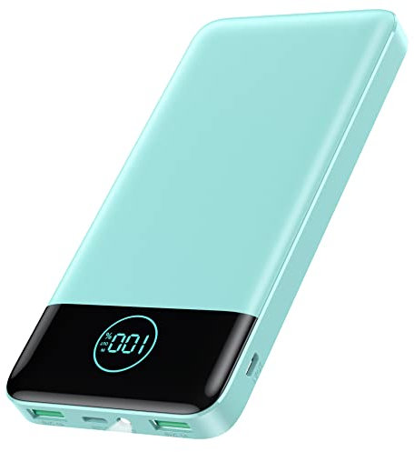 Power Bank 13800mAh,[Pequeña Pero Poderosa] Batería Externa USB C In & out 3A Cargador Portátil de Alta Velocidad con Linterna Batería Portátil para iPhone 14/13 Samsung Huawei Xiaomi - Turquoise