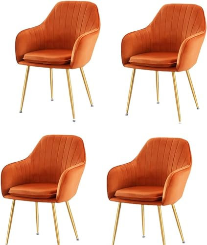 Esszimmerstuhl-Set, weiche Sitzfläche und Rückenlehne, Samt, Wohnzimmerstühle, stabile Metallbeine, Küchenstühle, Empfangsstuhl (Farbe: Orange)