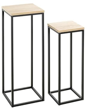 möbelando Blumentisch >52592< (2er Set) in Eiche, schwarz, MDF, Metall - 19x54x19 (BxHxT)