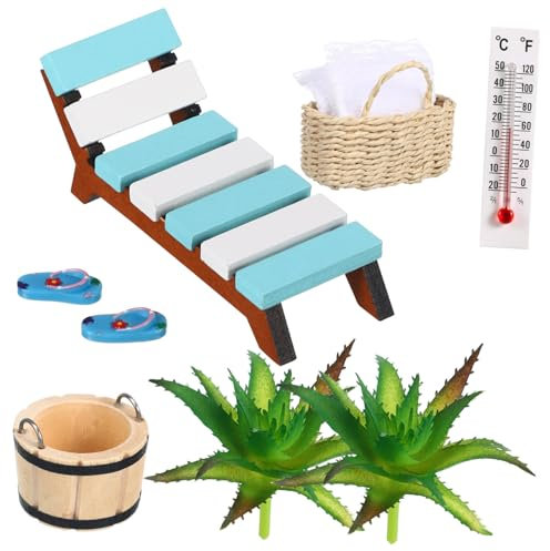 Outanaya 1 Set Miniatur Deko Sauna Miniatur Strandzubehör Puppenhaus Zubehör Mini Stuhl Mini Stranddekoration Mikro Landschaftszubehör Mini Stuhl Modell