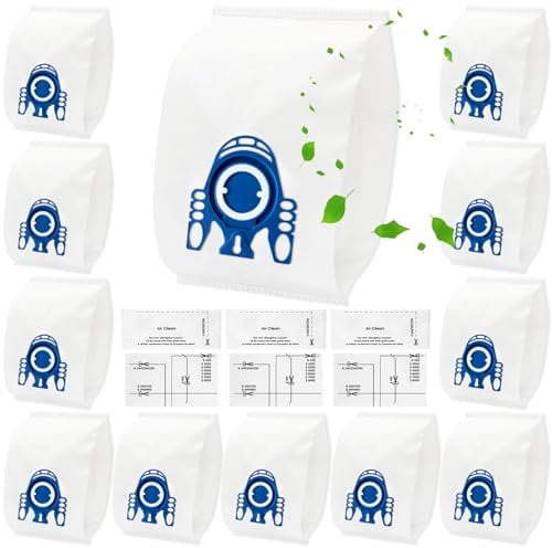 12 Pack Vacuum Cleaner Bags for Miele GN Vacuum Cleaners Classic C1, Complete C2 C3, Compatible with Miele GN 3D Airclean Efficiency Dust Bags S227, S240, S270, S400i, S600, S800, S2, S5 and S8 Series