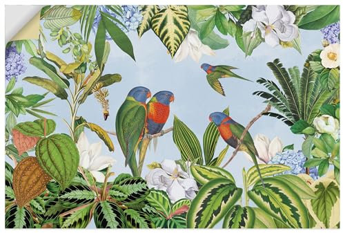 ARTland Wanddeko Wandtattoo selbstklebende Vinylfolie 90x60 cm Tiere exotische Pflanzen Blumen Papagei Dschungel Regenwald U5HA