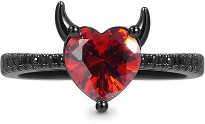 GNOCE Ring Teufel mit Herz Ring aus 925 Sterlingsilber Schwarz Ring rotem Herz CZ Stein Geschenk Ring Für Damen Mädchen mit Schmuckschatulle zum Weihnachten Valentinstag (59)