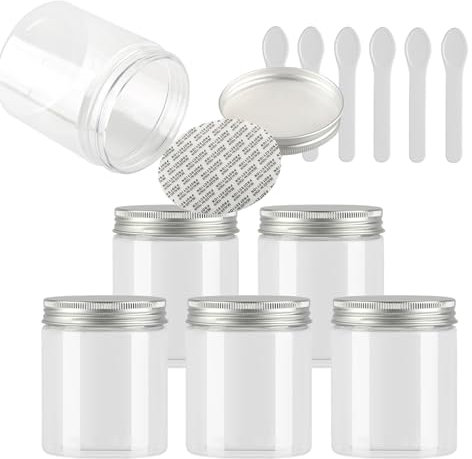 PQPAUTY 6 Pièces Vides 250 ml Transparent Cosmétique Pot en Plastique avec Couvercle Argent 250 g Pots de Cosmétique Crème de Bouteille Contenant