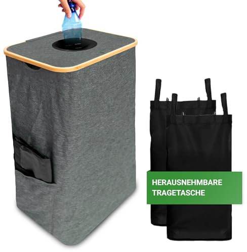 PRIMMALL Pfandflaschen sammelbehälter Dosensammler mit zusätzliche tasche Mehrfachlagerung Flaschenkorb Aufbewahrung Müllsackhalter Haushalt küche (Grau)