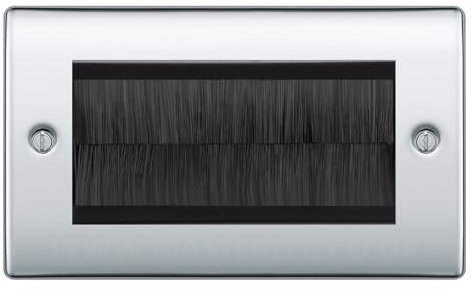 BG Polished Chrome Double 4 Gang Brush Cable Entry Wall Plate Black Insert Rectangle