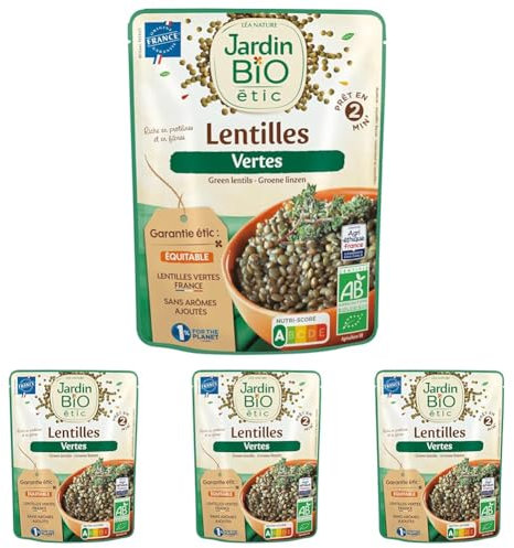 Jardin BiO étic - Lentilles vertes - bio - Salé - Certifié AB - Sachet de 250g (Lot de 4)