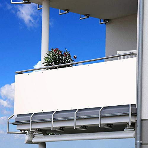 Brise-vue - Déflecteur d'air pour balcon - 80 x 800 cm - Anti-UV - Occultant - Étanche - Densité de 200 g/㎡ - Pour jardin, terrasse - Kit de couverture avec attaches de câbles et cordes (blanc)