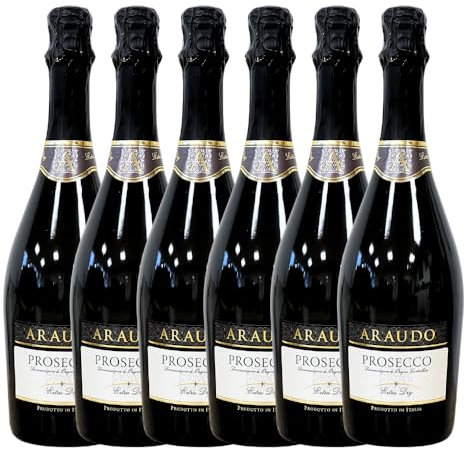 Araudo D.O.C. Extra Dry Premium Italian Prosecco | 11% ABV | 75cl | Case of 6 bottles | Sparkling wine | christmas champagne hamper gift set for women
