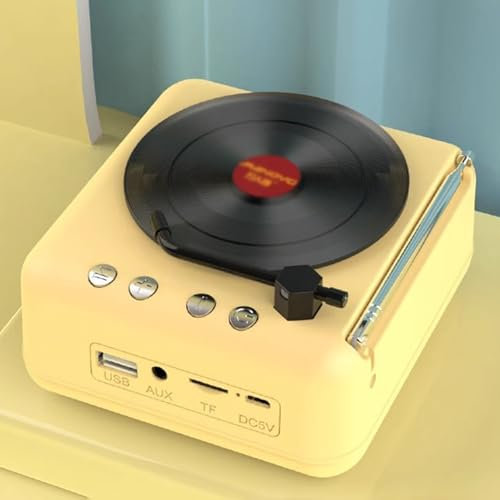 MDXHKK Living Room Bluetooth CD Player Audio, Retro Album CD Audio Integrated Player, Portable Record Player, Home Speaker, Disc Player, Bluetooth Boomboxes, Speakers Dock,Yellow