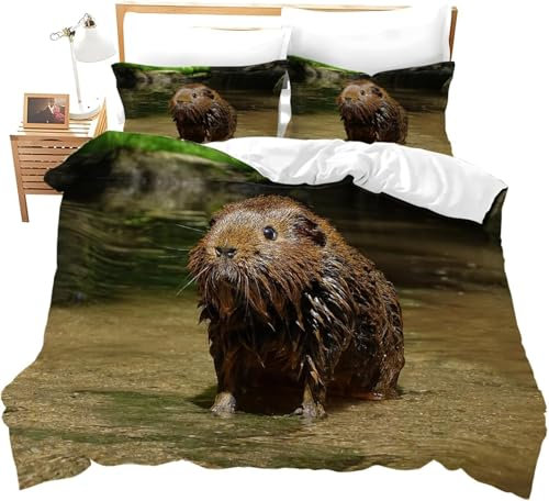 TACOKI Beaver Duvet Cover Double Beaver Bedding Set for Kids Adults Boys Girls, 3D Printed Soft Comfy Microfiber Quilt Cover with 2 Pillowcases with Zipper Closure x105