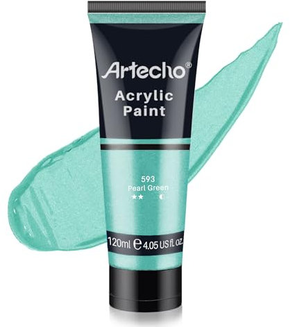 Artecho Tube de peinture acrylique vert perle (120 ml) pour peinture sur toile, roche, pierre, bois, tissu, fournitures d'art