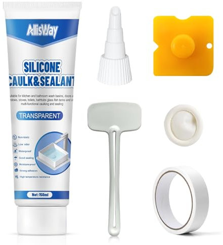 AllisWay Joint Silicone Transparent Silicone Transparent Salle de Bain Silicone Aquarium Joint Silicone Kit Joint Silicone avec Ensemble D'outils Complet Liaison Solide, Bonne ÉtanchéIté, 150ml