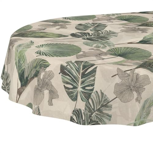 ANRO Tischdecke abwaschbar Lucia oval 160x140 cm In-/Outdoor | Gartentischdecke wetterfest – Tischwäsche aus beschichtetem Stoff – schmutz- & wasserabweisend, pflegeleicht