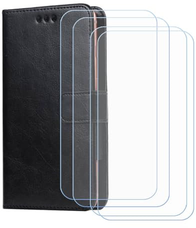 BMPNLSZ PU Cuir Etui pour SPC Zeus 4G Pro + [4 pièces] Verre trempé, HD Anti Rayures Film Protection écran - Fermeture Pliant Coque Cover Housse de Protection pour (5,5) - Noir-XHDSXT