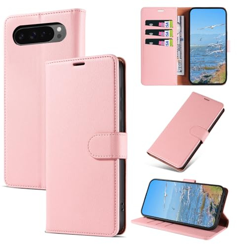 KKEIKO Cover per Google Pixel 9 Pro XL, Antiurto Custodia in PU Pelle con Blocco RFID, Magnetico Protettiva Cover per Google Pixel 9 Pro XL, Rosa