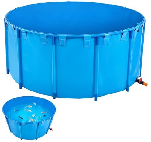 VEVOR Fischteich aus PVC, Fischteich mit 5000 L Fassungsvermögen, faltbares Koi-Aquarium, rundes Fischbecken mit stabilem Rahmen & Ablassventil, für Aquakultur, Koi-Zucht & Bewässerung (blau)
