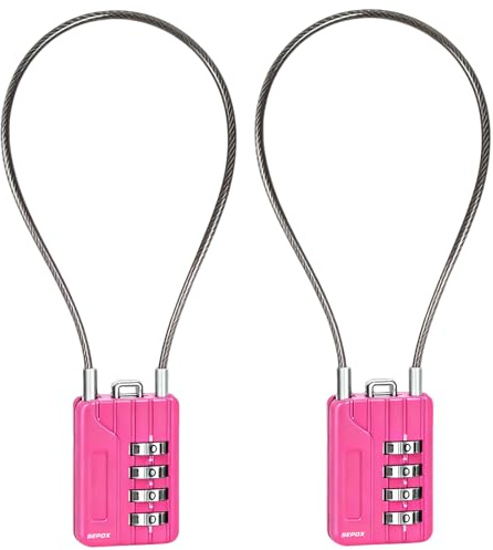 SEPOX® Combination Extra Long Cable Padlock 2-PK, Resettable 4-Digit Pink | For Suitcase Gym Locker Toolbox. Combination Cable Padlock 2-PK. Resettable 4-Digit. Pink Durable Vinyl Steel Cable 32cm Set