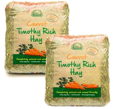 Nature's Own Timothy Hay With Added Carrots Animal Pet Natural Feed - For Rabbit Guinea Pig Chinchilla Hamster & Small Animals - 2 x 1kg